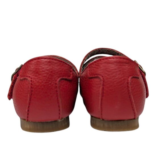 Lamour Pebbled Leather Mary Jane Shoes Girls Red Double Strap Flats Size 6 - Picture 11 of 13